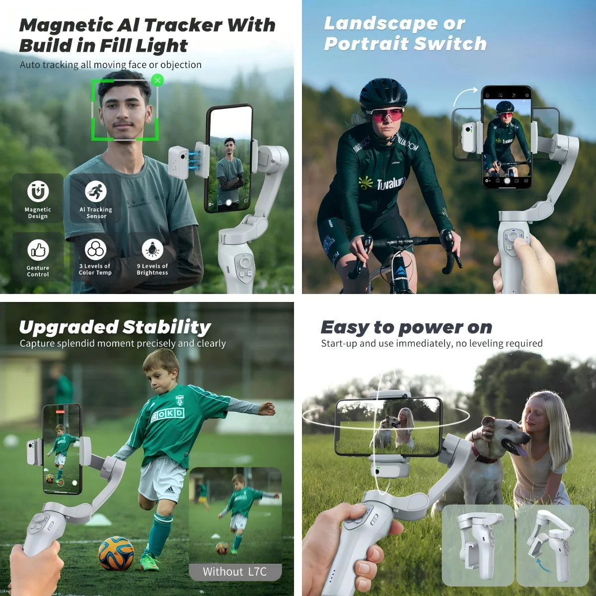 COMITOK L7C Pro 3-Axis Gimbal Stabilizer(Opt.AI Face Tracking)Foldable