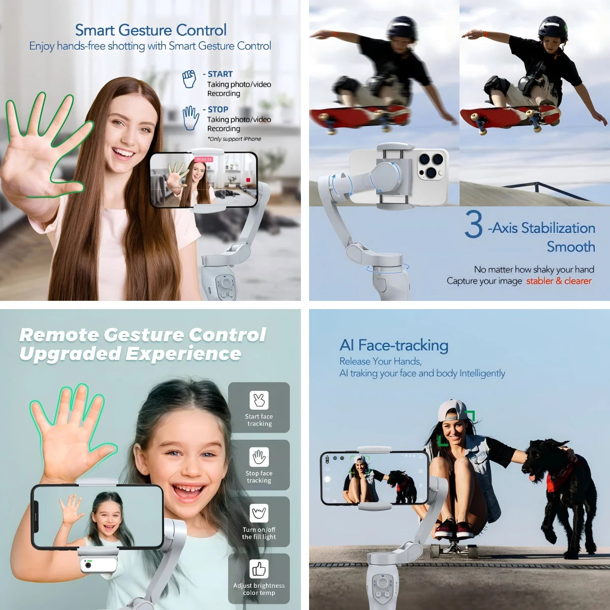 COMITOK L7C Pro 3-Axis Gimbal Stabilizer(Opt.AI Face Tracking)Foldable